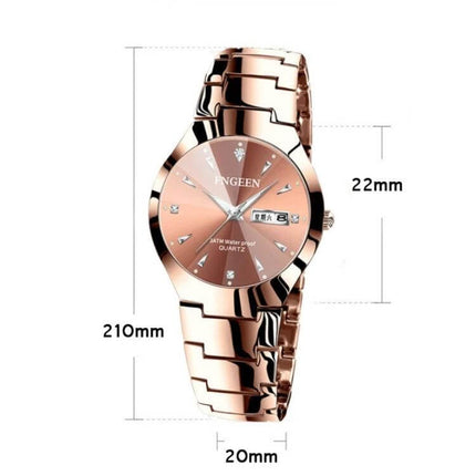 FNGEEN Women's Steel Strap Quartz Watch With Calendar Brown Dial - 22mm brown dial, steel-alloy strap, calendar, 30m water resistant, slim 9mm case