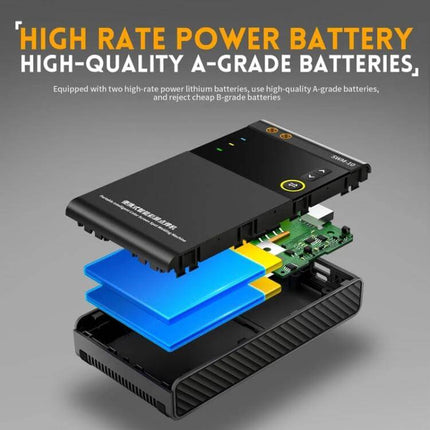 FNIRSI Handheld Battery Spot Welder for Nickel Sheet showing exploded view of high-rate battery pack and internal circuit components