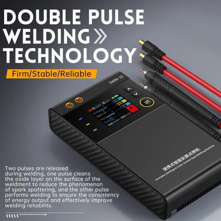 FNIRSI Handheld Battery Spot Welder for Nickel Sheet compact double pulse welding unit with display and red welding cables