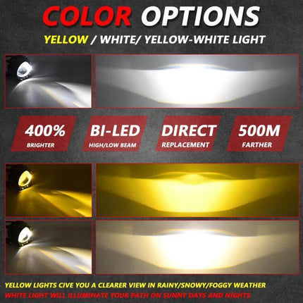 Fog Lights Dual Lens For All Weather Driving Everyday Use - dual-lens 55W bi-LED fog lights with yellow/white/mixed 3000K-5500K waterproof beam