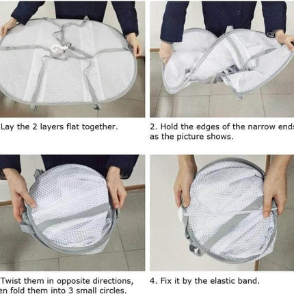 Foldable Clothes Drying Rack With Net 61 x 76cm For Sweaters - step-by-step folding and securing instructions for compact storage