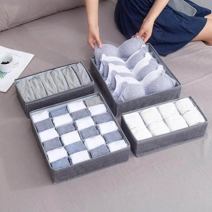 Foldable Drawer Clothes Storage Box, 24 Grids Gray - gray 24-grid fabric organizer for socks, underwear, bras and accessories in dresser or closet