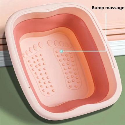Foldable Foot Bath Bucket 15L For Easy Home Soak And Massage - pink collapsible foot soak with raised acupressure bumps, 15L capacity, compact storage