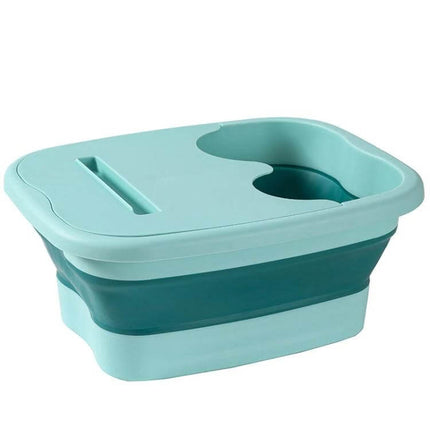 Foldable Foot Bath Bucket 15L For Easy Home Soak And Massage - collapsible teal foot spa with raised acupressure sole area and lid, 15L compact storage