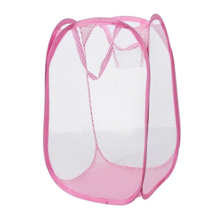 Foldable Pop Up Laundry Basket 50.5x32x26.5 cm For Home Use - pink nylon mesh pop-up laundry hamper, breathable foldable storage for bathroom or bedroom