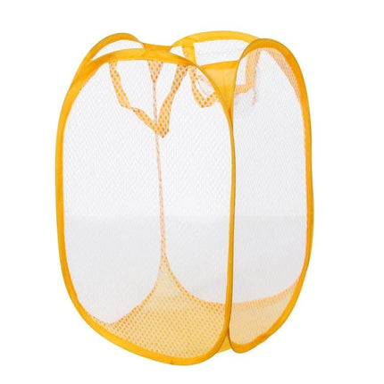 Foldable Pop Up Laundry Basket 50.5x32x26.5 cm For Home Use in yellow nylon mesh, breathable pop-up hamper for bathroom bedroom living room