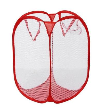Foldable Pop Up Laundry Basket 50.5x32x26.5 cm For Home Use - Red nylon mesh pop up hamper, breathable foldable laundry storage