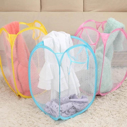 Foldable Pop Up Laundry Basket 50.5x32x26.5 cm For Home Use - nylon mesh pop up laundry bins in blue pink yellow for bathroom and bedroom storage