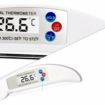 Folding Meat Thermometer For Kitchen Use Everyday Cooking - foldable digital probe thermometer with LCD display and hold/on-off buttons