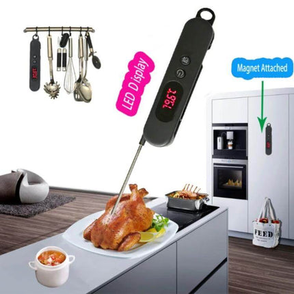 Folding Digital Meat Thermometer Wireless Instant Read For Grilling - folding probe, magnetic back, LED hold function for roast and grill