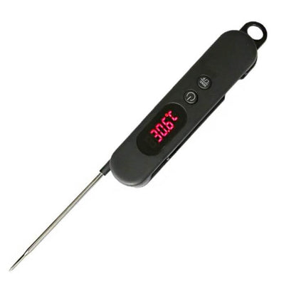 Folding Digital Meat Thermometer Wireless Instant Read For Grilling - folding probe with red LCD showing 30.6°C and magnetic back