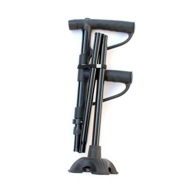 Folding Double Handle Elderly Crutches With Lights 86 To 98 Cm – foldable black double-handle aluminum crutch with large rubber base and non-slip grips