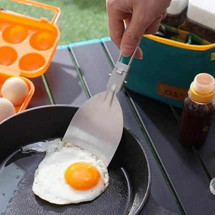 Folding Frying Spatula Stainless Steel For Outdoor Camping used to flip fried egg on camp skillet with folding handle