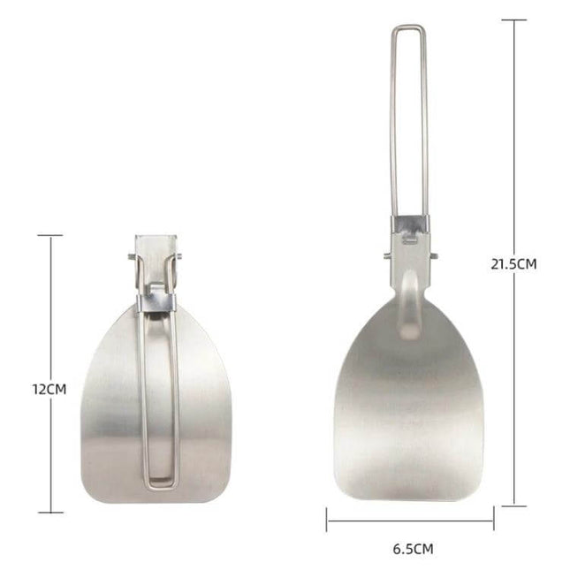 Folding Frying Spatula Stainless Steel For Outdoor Camping - 304 stainless foldable spatula 21.5x6.5cm, compact 12x6.5cm, ultra-light 52g for camping