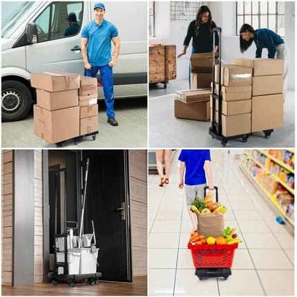 Folding Hand Trolley Turtle Cart For Luggage Compact - foldable cart carrying boxes, groceries and luggage, base plate extended and durable chassis, 200kg capacity