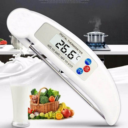 Folding Meat Thermometer For Kitchen Use Everyday Cooking white foldable digital meat thermometer with stainless steel probe and LCD display