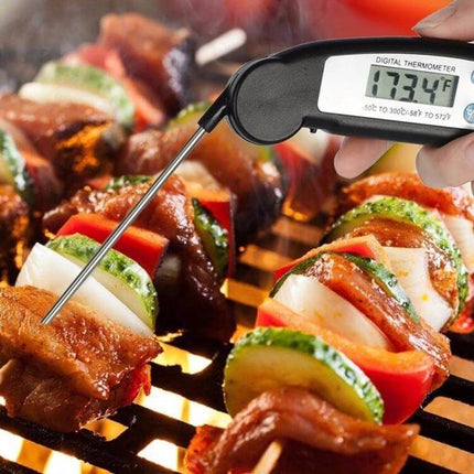 Folding Meat Thermometer For Kitchen Use Everyday Cooking - foldable digital probe checking skewers on grill for accurate meat temps