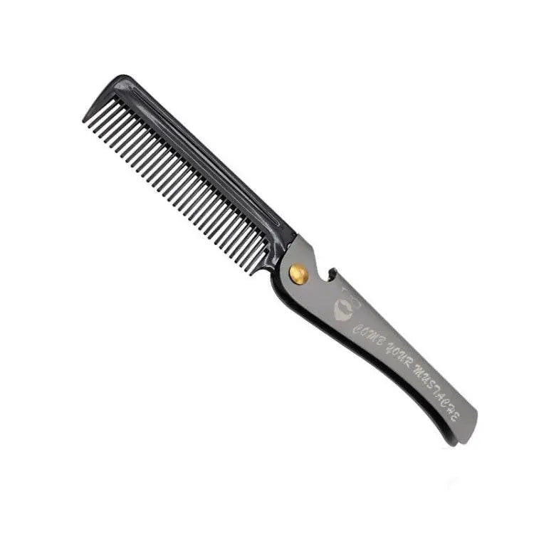 Folding Oil Head Comb Beard Styling Comb Plating Gray Amber