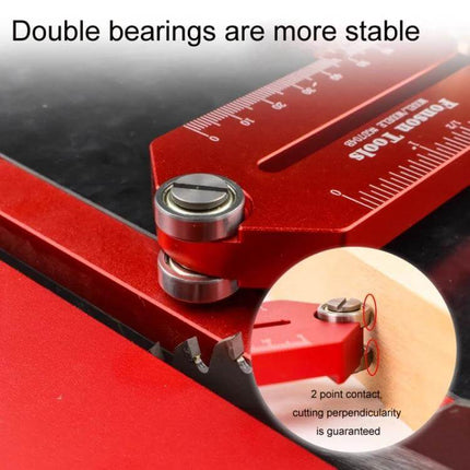 Fonson Woodworking Roller Table Saw Guide Stopper Dual Scale metal red stop with double bearings and laser-printed metric/imperial ruler