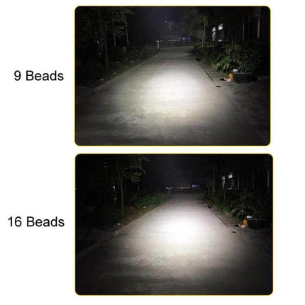 Forklift LED Front Working Headlight 4-Inch For Nighttime Use showing 9 beads vs 16 beads beam comparison on pavement