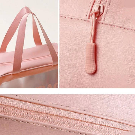 Frosted Translucent Waterproof Storage Bags 2 Pack For Travel - Pink frosted PVC zipper pouches for cosmetics and toiletries