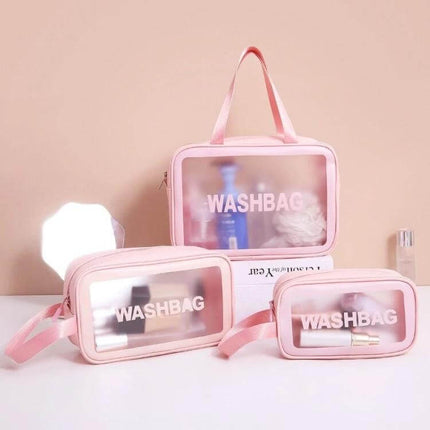 Frosted Translucent Waterproof Storage Bags 2 Pack For Travel pink frosted translucent toiletry washbag set with zipper handles