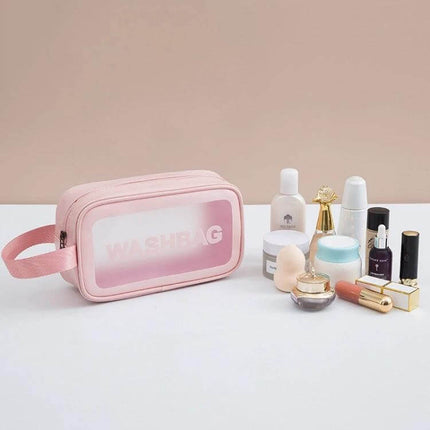 Frosted Translucent Waterproof Storage Bags 2 Pack For Travel pink frosted PVC zipper toiletry pouch with cosmetics