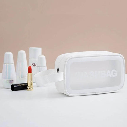 Frosted Translucent Waterproof Storage Bags 2 Pack For Travel white frosted PVC toiletry pouch with zipper and handle