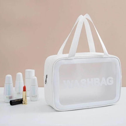 Frosted Translucent Waterproof Storage Bags 2 Pack For Travel white frosted PVC toiletry washbag with zipper and handles