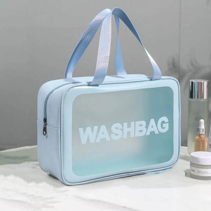 Frosted Translucent Waterproof Storage Bags 2 Pack For Travel - light blue frosted washbag with zipper and handles