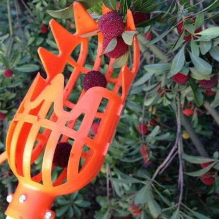 Fruit Picker Head 26cm For Easy Daily Fruit Harvesting bright orange picker head collecting berries with built-in net pocket on pole