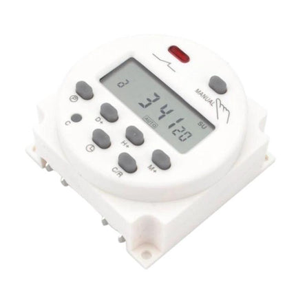 Digital LCD Timer Switch for Daily Scheduling Programs in white with LCD display and control buttons for lights and appliances