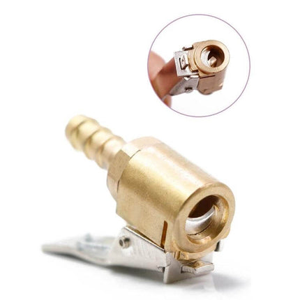 Copper 8mm Air Chuck Connector for Car Tire Inflation Tools - brass inflation chuck on hose barb, secure leak-free tire valve attachment