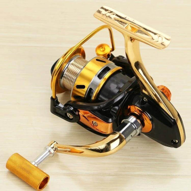 Gapless All Metal Reel For Everyday Freshwater Fishing - gold and black spinning reel with balanced rotor for lakes and rivers