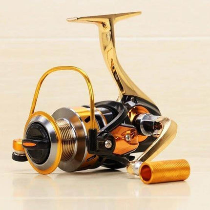 Gapless All Metal Reel For Everyday Freshwater Fishing - gold all-metal spinning reel with balanced rotor for lakes and rivers