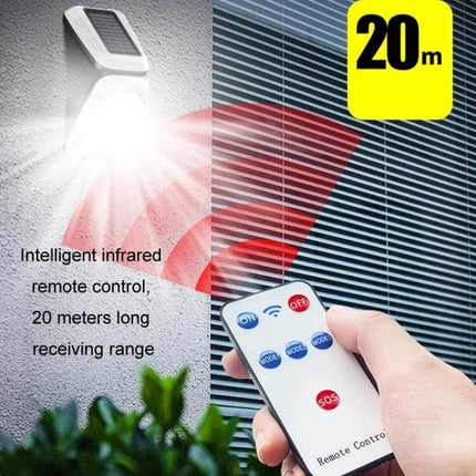 Garden Remote Control Solar Lights For Outdoor Use - 126 LED bright solar wall light with remote, 20m infrared range, ABS body and lithium battery