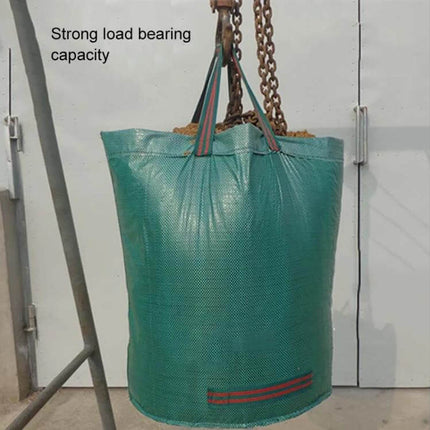 Garden Waste Bag Green For Yard Leaves And Debris Outdoor Use - heavy-duty PP 150GSM 132-gallon green yard cleanup bag being lifted by chains