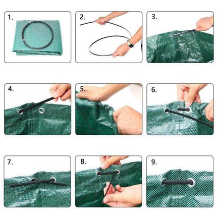 Garden Waste Bag Green For Yard Leaves And Debris Outdoor Use – 132 gal PP 150GSM assembly close-up showing drawstring and grommets