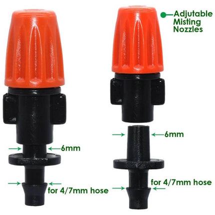 Gardening Drip Irrigation Accessories Orange Spray Head adjustable misting nozzle for 4/7mm hose, precise micro-spray for pots and seedling trays