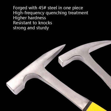 Geological Exploration Tool Pointed Arc Hammer For Field Use with 45# steel one-piece forged head and rubber-coated handle