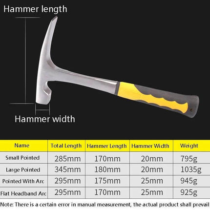 Geological Exploration Tool Pointed Arc Hammer For Field Use with rubber-coated handle and hardened 45 steel head for rock sampling