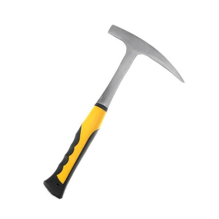 Geological Exploration Tool Pointed Arc Hammer For Field Use with yellow rubber grip and hardened 45 steel head for rock sampling
