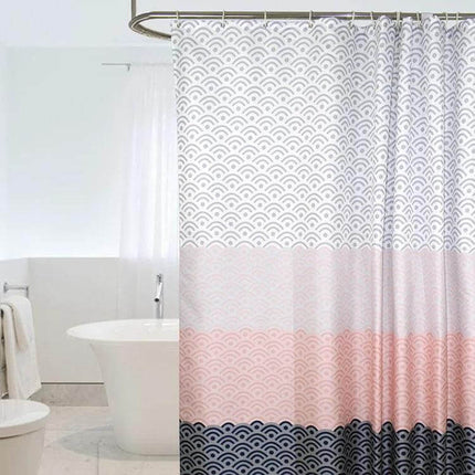 Geometric Shower Curtain 180x200 cm for Everyday Bath - polyester geometric pattern, water-repellent mildew-resistant curtain in white, pink and navy