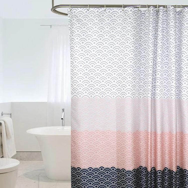 Geometric Shower Curtain 180x200 cm for Everyday Bath - polyester geometric pattern, water-repellent mildew-resistant curtain in white, pink and navy
