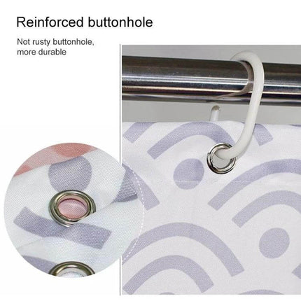 Alt Tag: Geometric Shower Curtain 180x200 cm for Everyday Bath - close-up of reinforced metal buttonhole grommet on polyester geometric pattern fabric, mildew-resistant