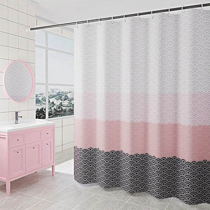 Geometric Shower Curtain 180x200 cm for Everyday Bath in pink white black scallop pattern polyester, water-repellent mildew-resistant