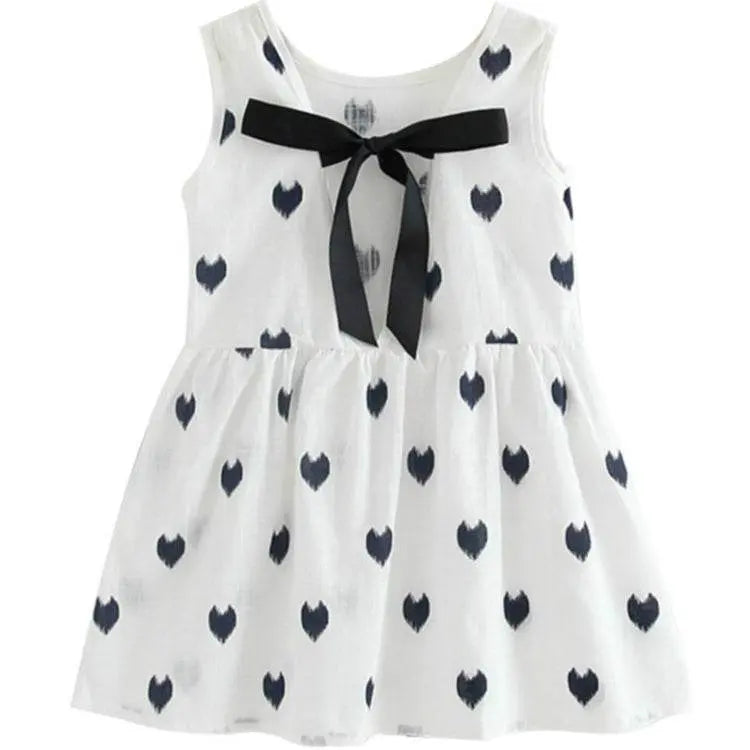 Girls Cotton Linen Love-Heart Pattern Lace-Up Dress 90cm 130cm