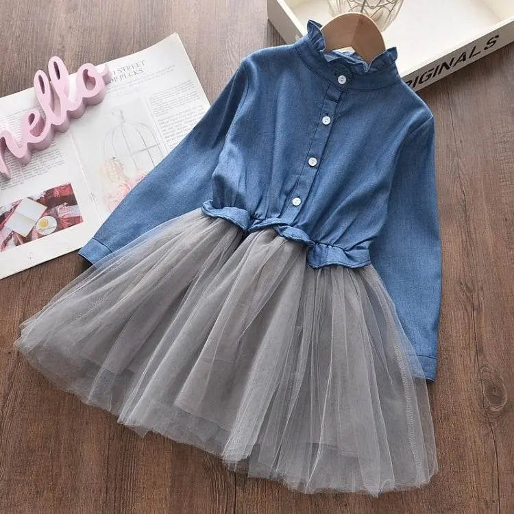 Girls Denim Jacket and Mesh Skirt Two Sets Sizes 100 to 140