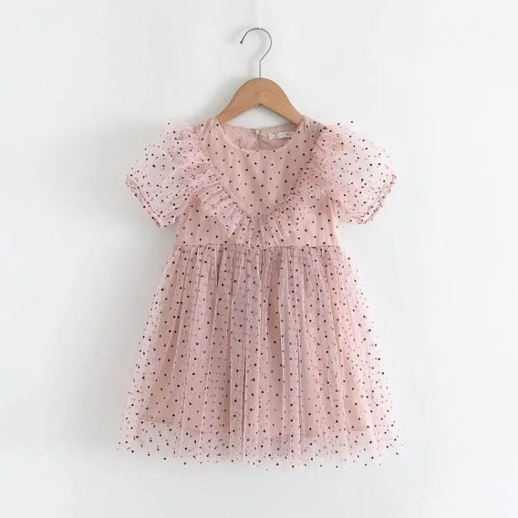 Girls Mesh Dot Lace Dress Sizes 100 to 140 Cute Style