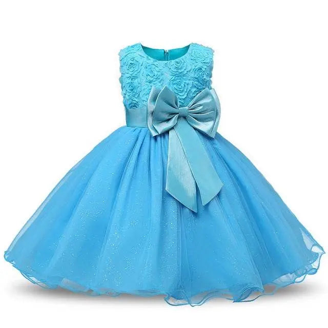 Girls Sleeveless Rose Flower Bow-knot Lace Dress Sizes 90cm to 140cm